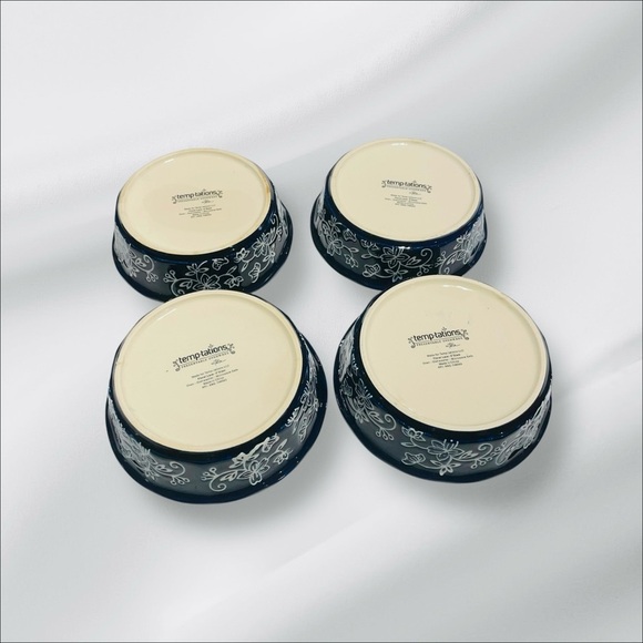 Temp-Tations Presentable Ovenware Floral Lace Bowls Set Of 4 5" scalloped edges - Picture 8 of 12